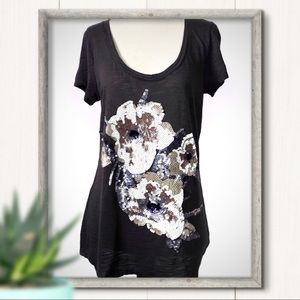 Express Brown Sequin Flower T-Shirt  Size S